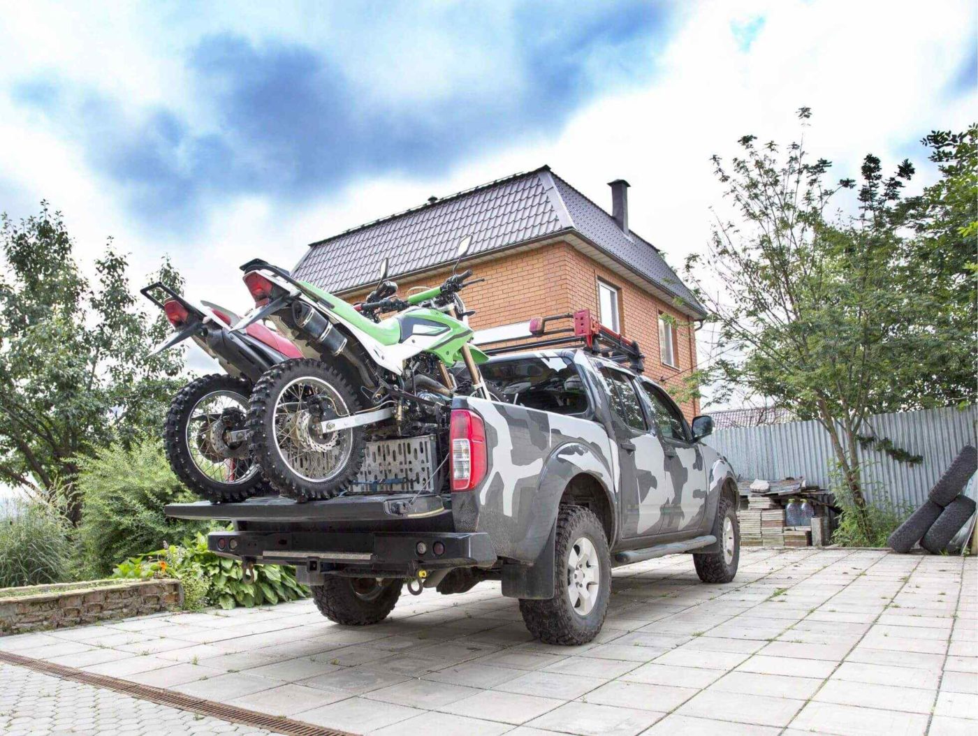 motorcycle in a pickup truck