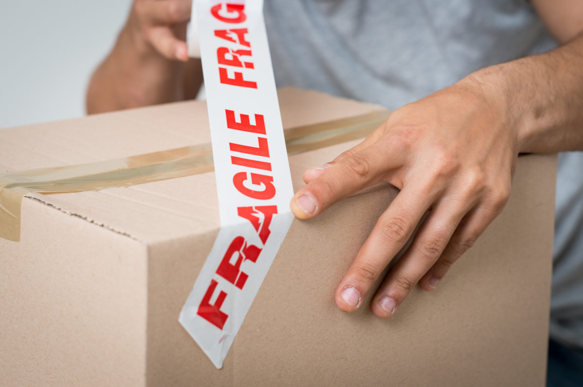 Box with the fragile sign