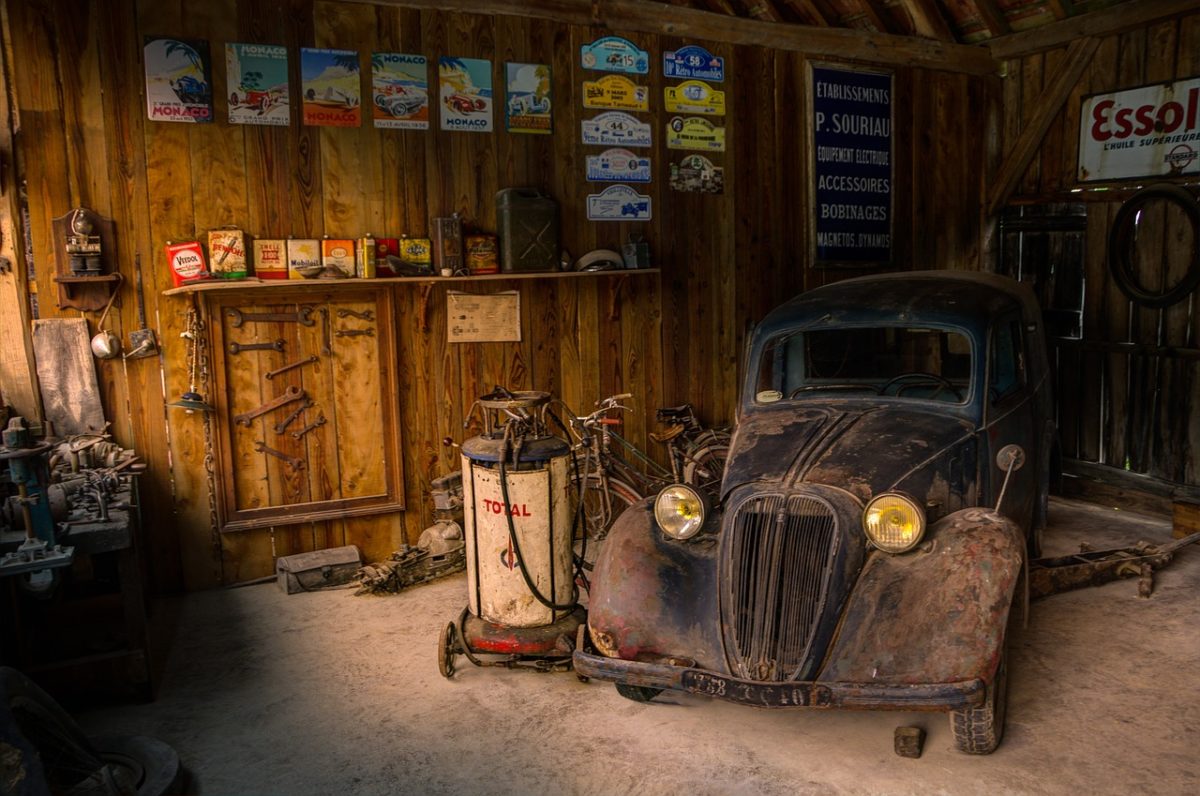 Old car in a garage
