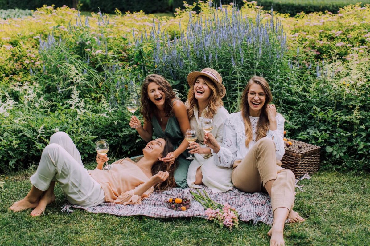 Four girl enjoying a picnic