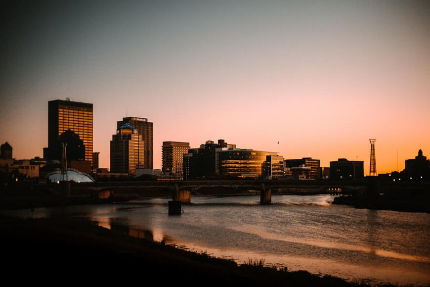 Dayton, Ohio during the sunset