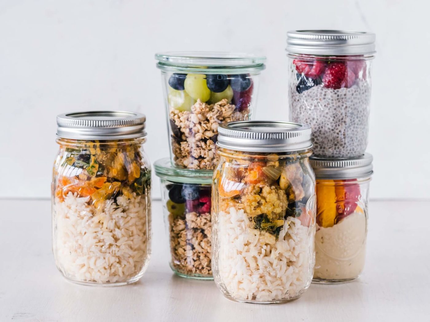 Perishable food packed in glass jars