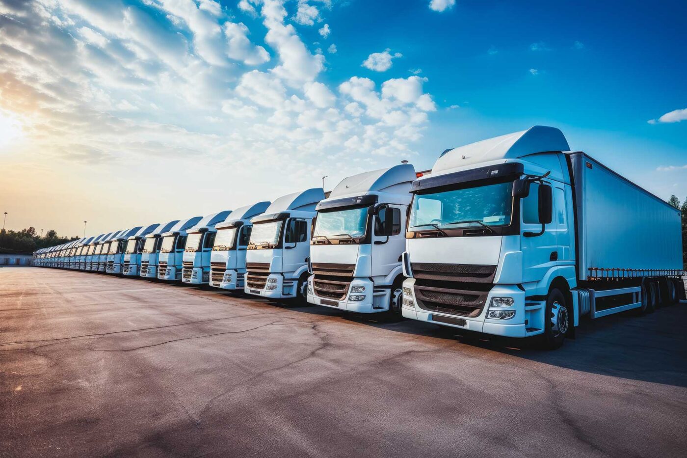 moving company trucks waiting in line