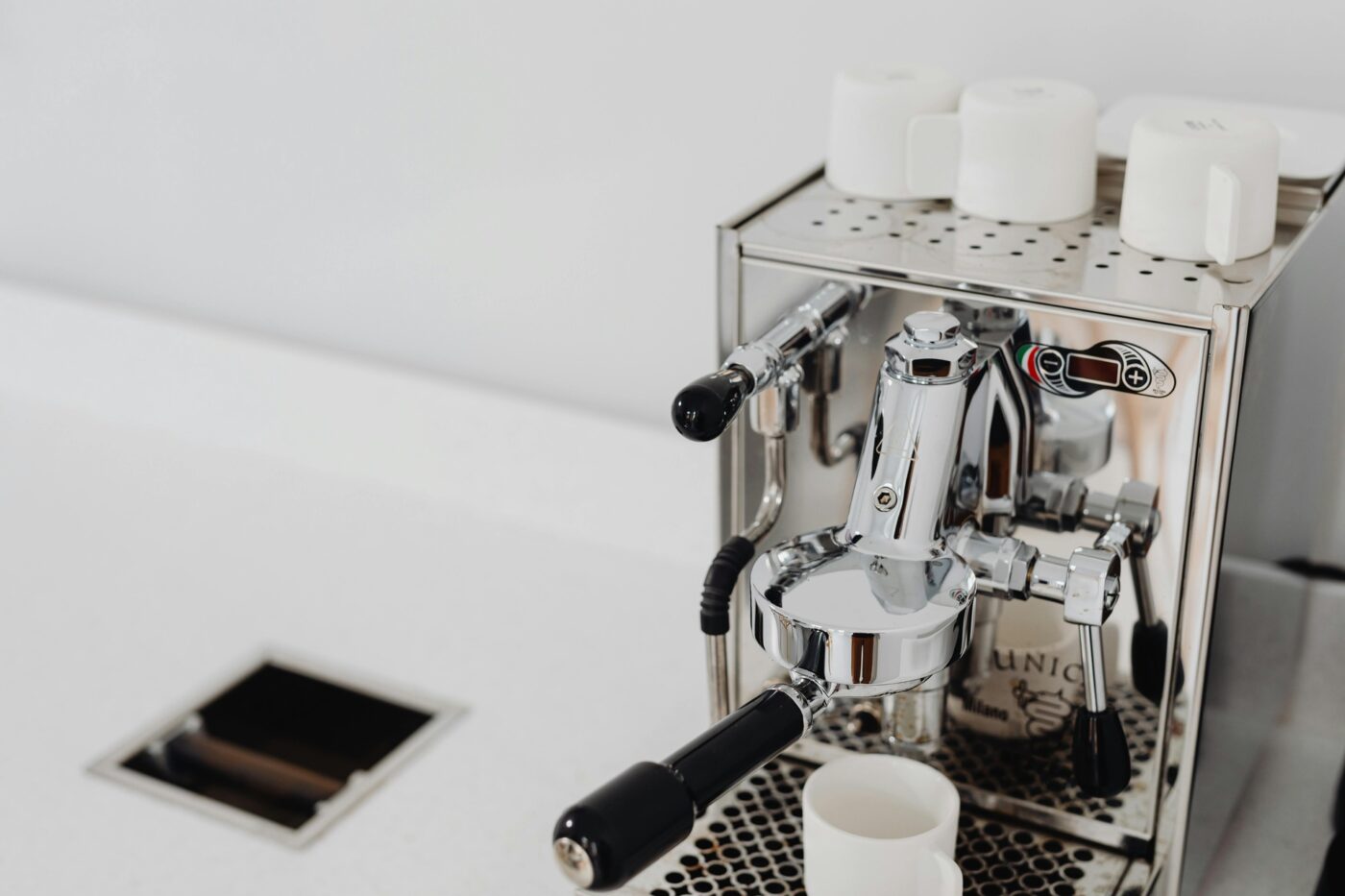 Close-up photo of an espresso machine