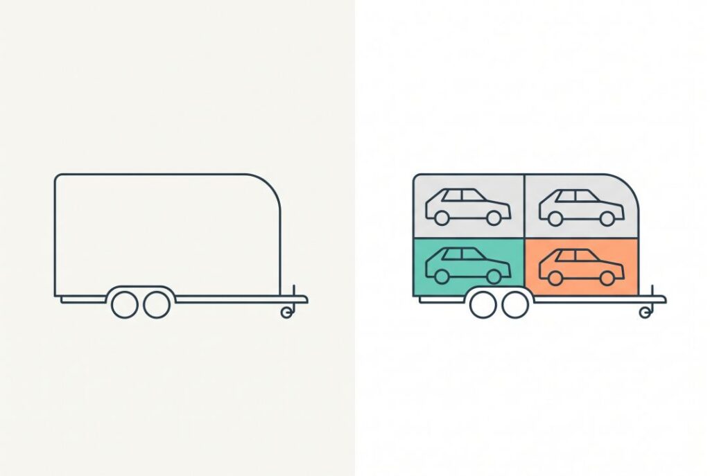 Diagram showing a $500,000 per-trailer cargo insurance limit divided across four vehicles at $125,000 per car